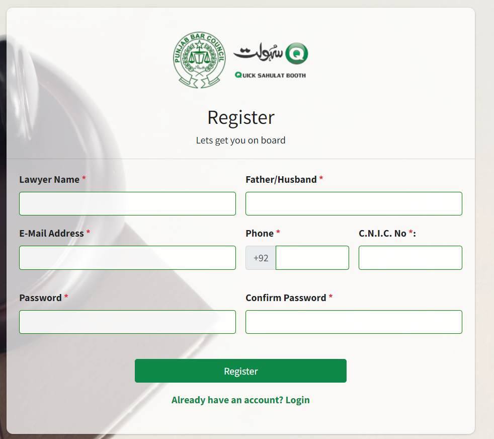 Punjab bar council registration online